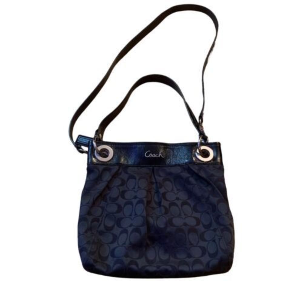 COACH Ashley Canvas Signature C Black 2way Handbag/Shoulder Bag EUC